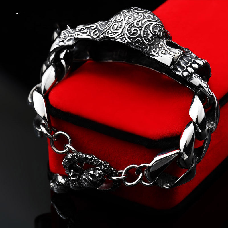 Titanium Steel Inlaid Gemstone Domineering Gabala Skull Bracelet