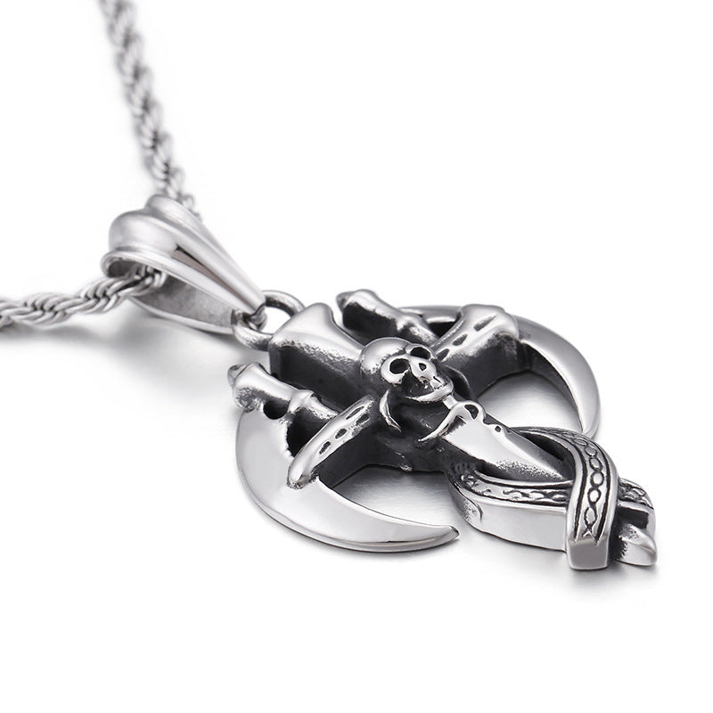 Stainless Steel Skull Reaper Scythe Pendant
