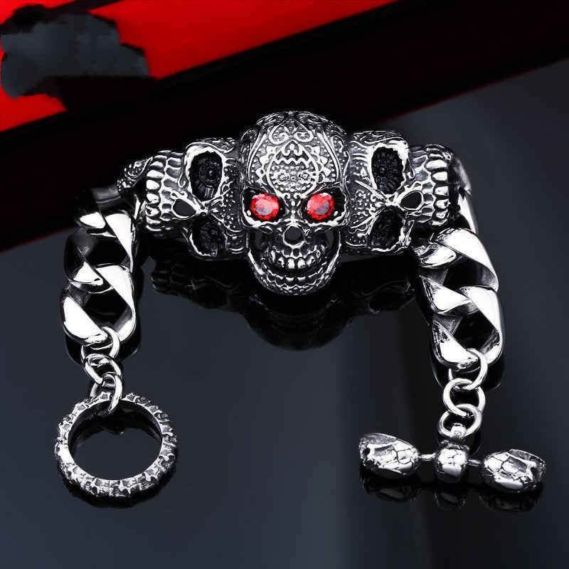 Titanium Steel Inlaid Gemstone Domineering Gabala Skull Bracelet