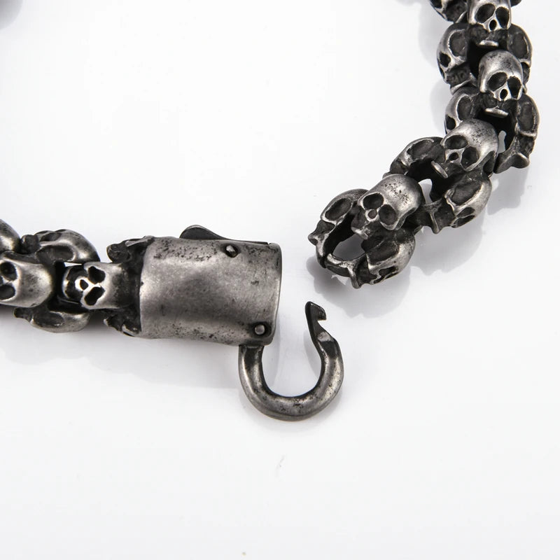 Stainless Steel Shiny Matte Skull Charm Link Chain Brecelet