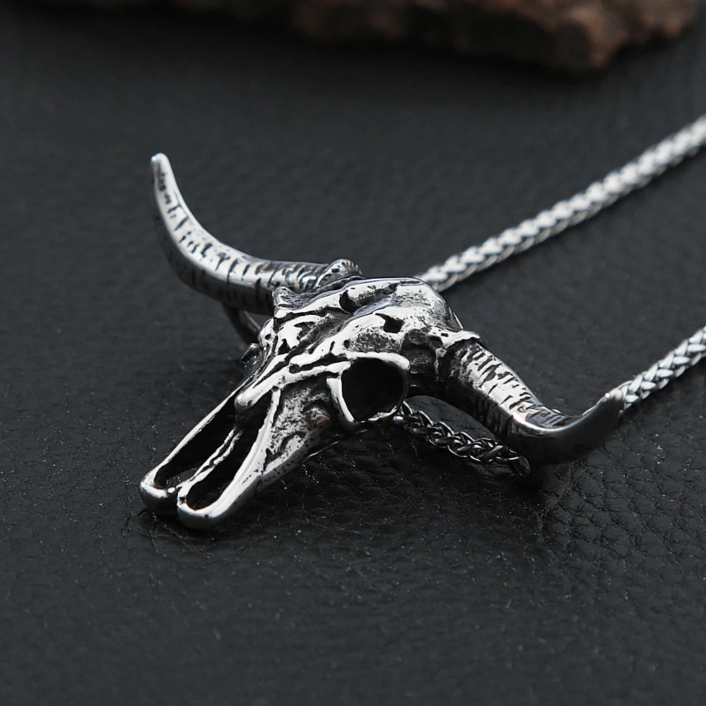Bull Head Skull Pendant Stainless Steel Biker Animal Skull