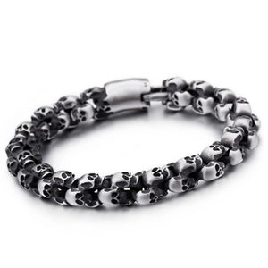 Stainless Steel Shiny Matte Skull Charm Link Chain Brecelet