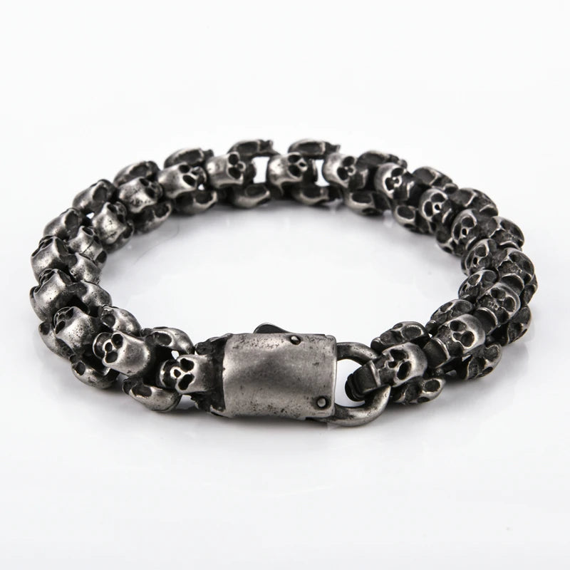 Stainless Steel Shiny Matte Skull Charm Link Chain Brecelet