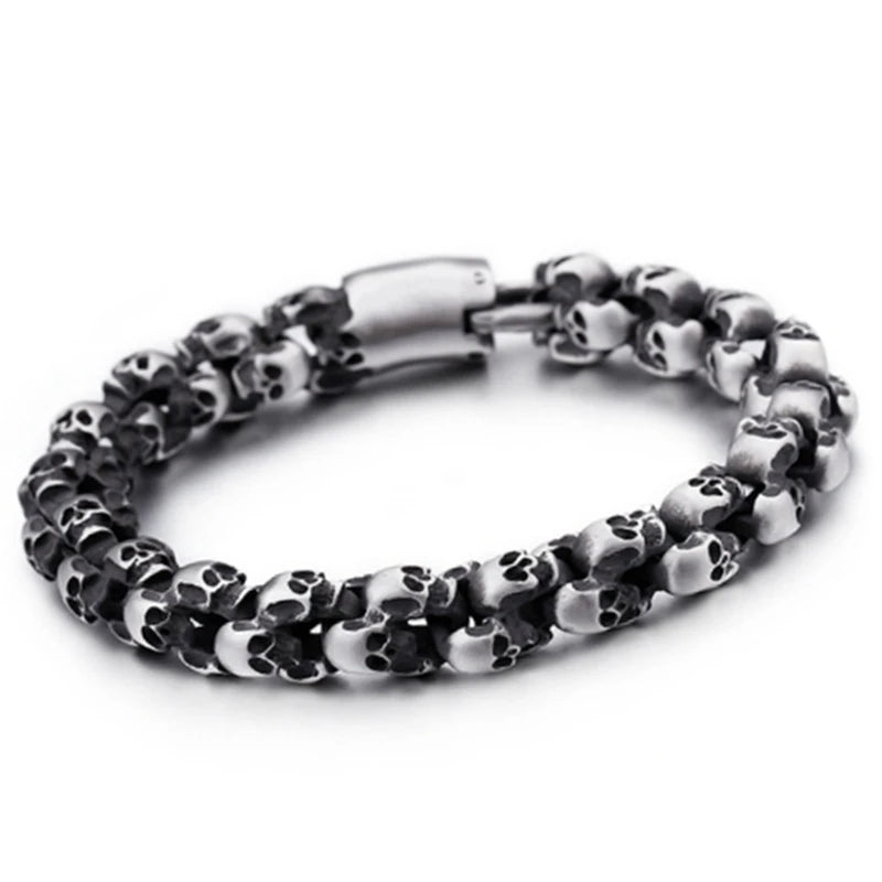 Stainless Steel Shiny Matte Skull Charm Link Chain Brecelet