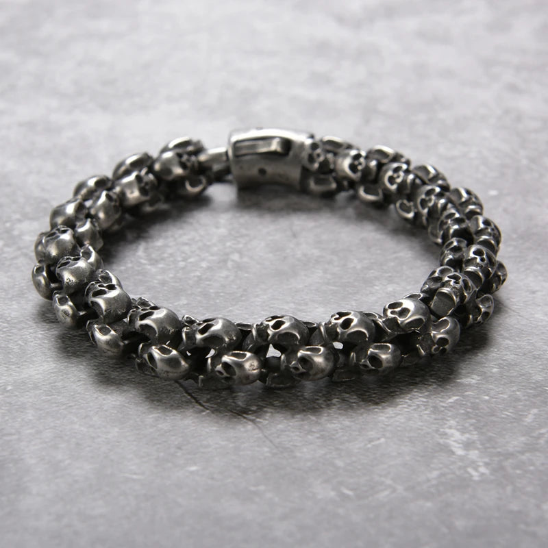 Stainless Steel Shiny Matte Skull Charm Link Chain Brecelet