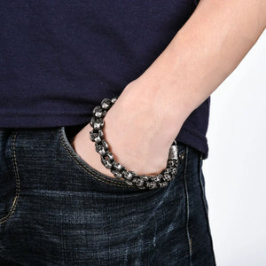 Stainless Steel Shiny Matte Skull Charm Link Chain Brecelet
