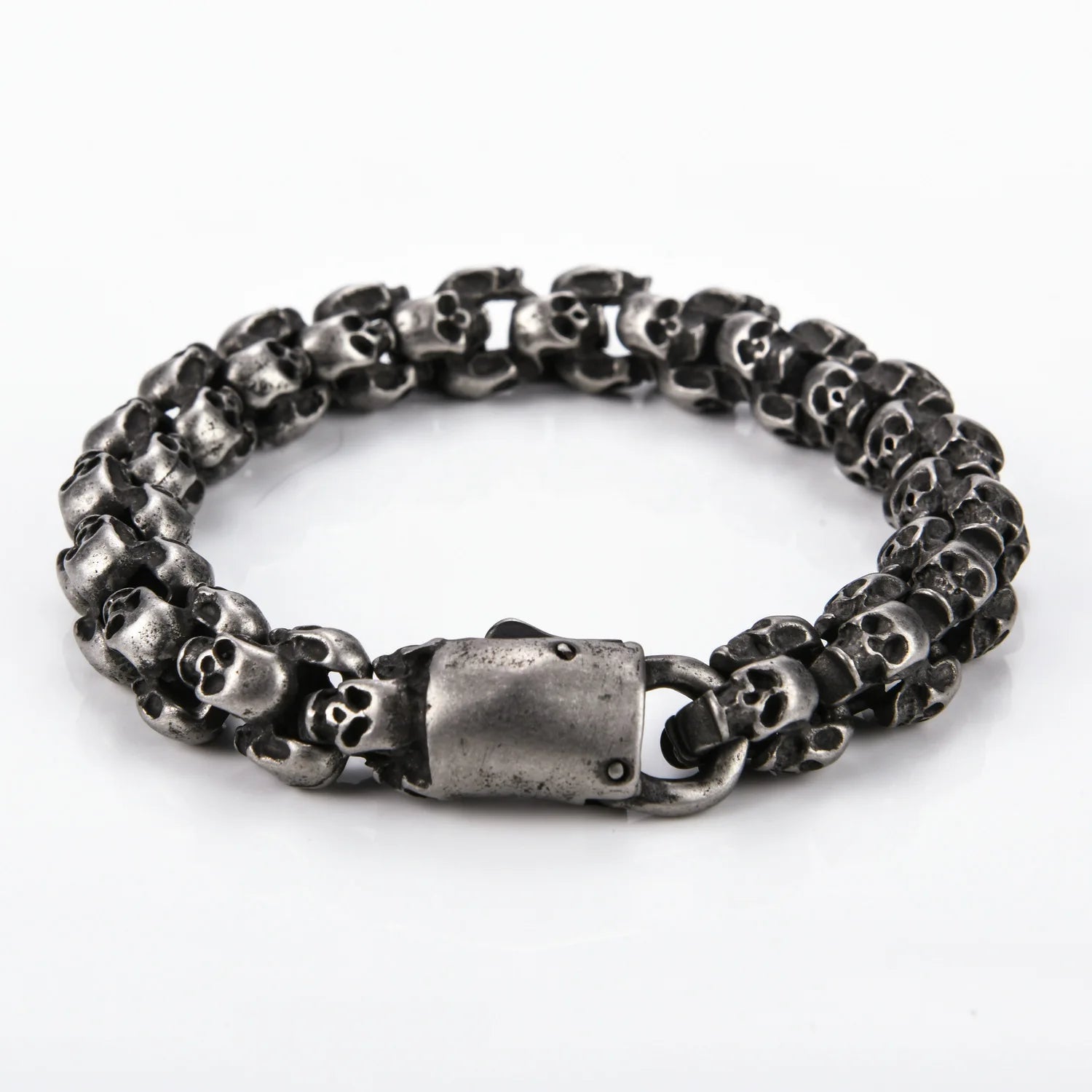Stainless Steel Shiny Matte Skull Charm Link Chain Brecelet