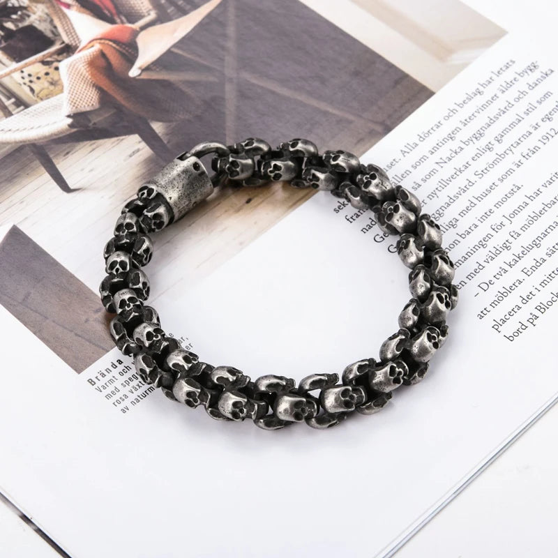 Stainless Steel Shiny Matte Skull Charm Link Chain Brecelet
