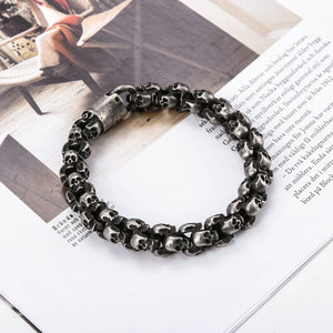 Stainless Steel Shiny Matte Skull Charm Link Chain Brecelet