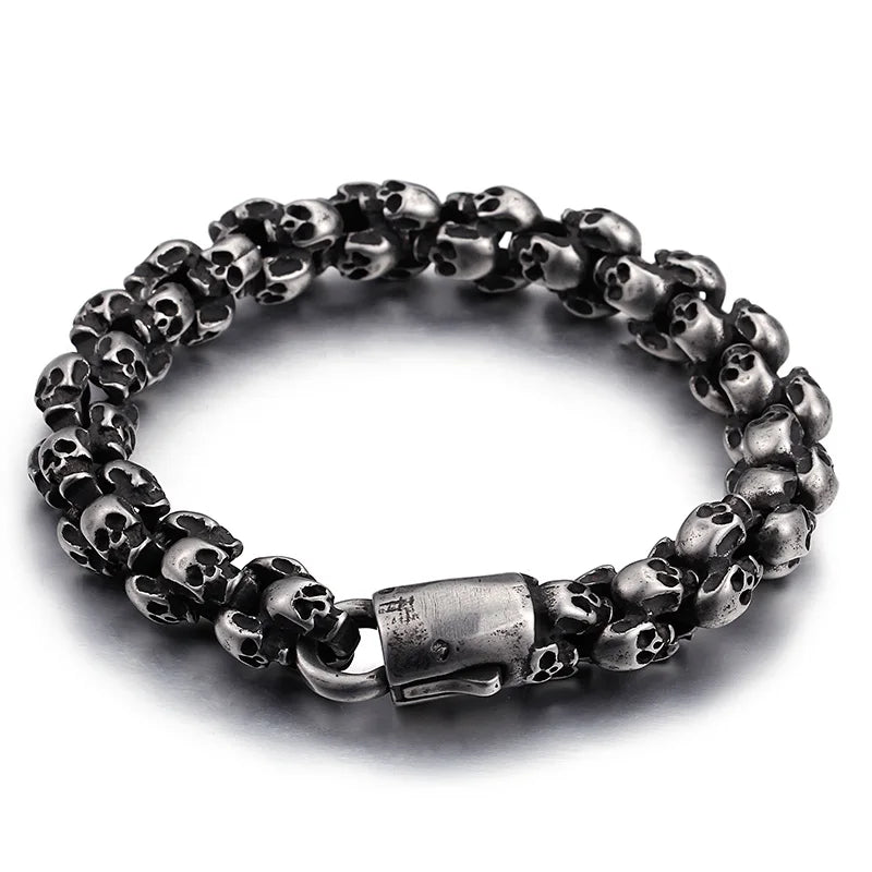 Stainless Steel Shiny Matte Skull Charm Link Chain Brecelet