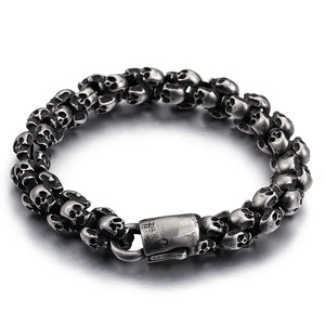 Stainless Steel Shiny Matte Skull Charm Link Chain Brecelet