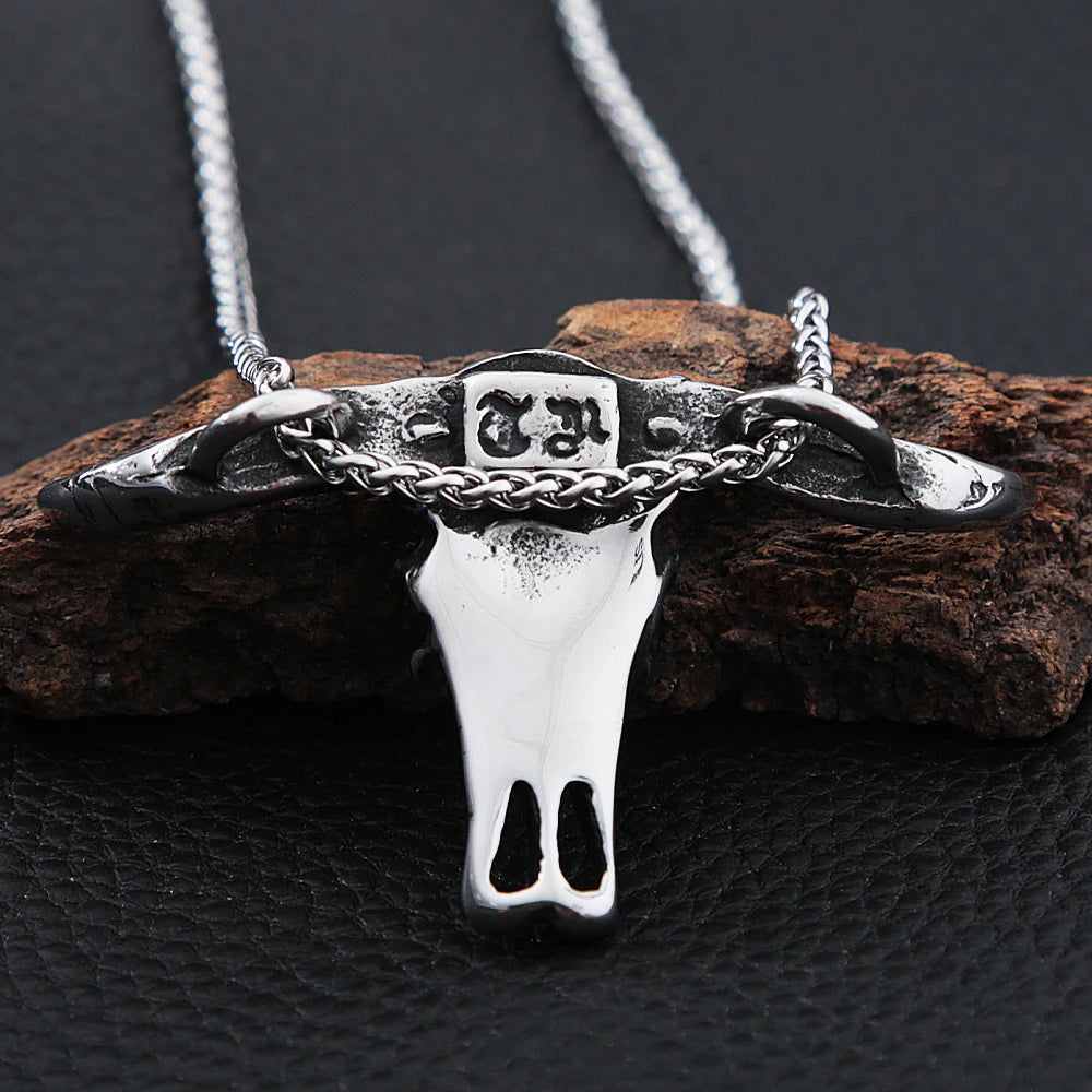 Bull Head Skull Pendant Stainless Steel Biker Animal Skull