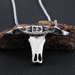 Bull Head Skull Pendant Stainless Steel Biker Animal Skull