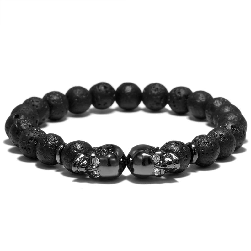 Double Skull Head Design Beads Bracelet