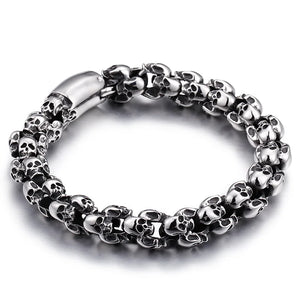 Stainless Steel Shiny Matte Skull Charm Link Chain Brecelet