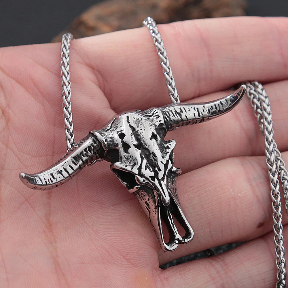 Bull Head Skull Pendant Stainless Steel Biker Animal Skull