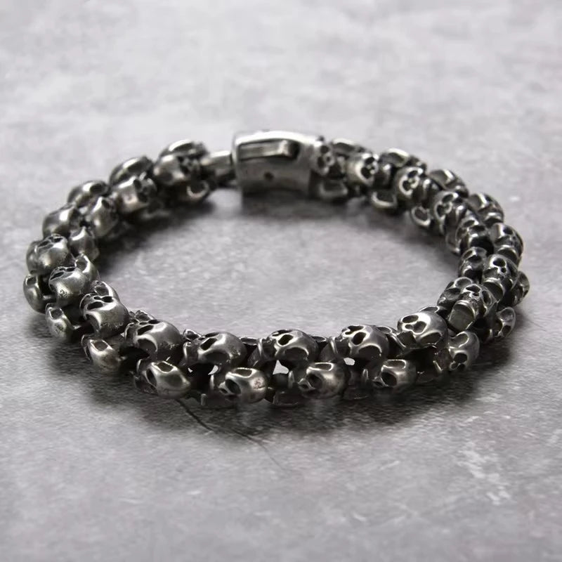 Stainless Steel Shiny Matte Skull Charm Link Chain Brecelet