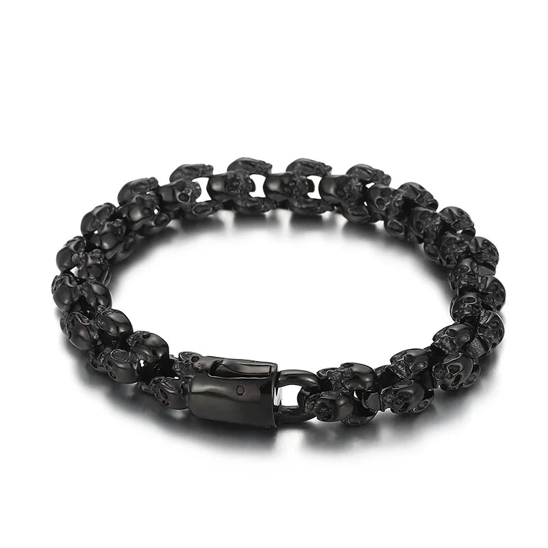 Stainless Steel Shiny Matte Skull Charm Link Chain Brecelet