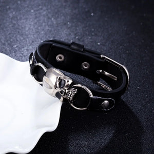 Punk Leather Skull Skeleton Biker Bracelet