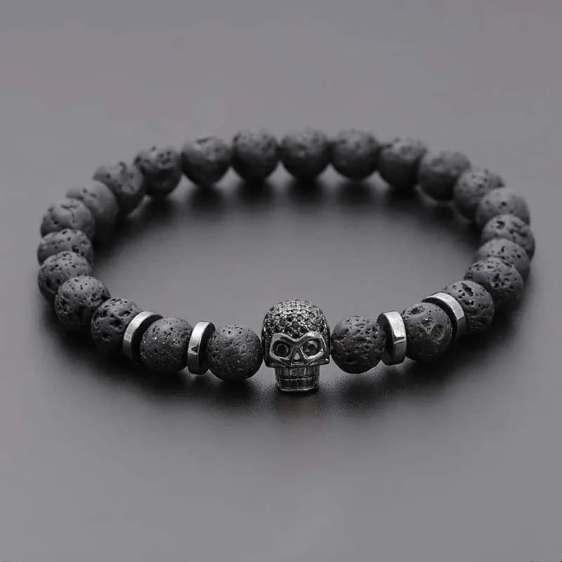 Black Eye Skull Hematite Bead Bracelet