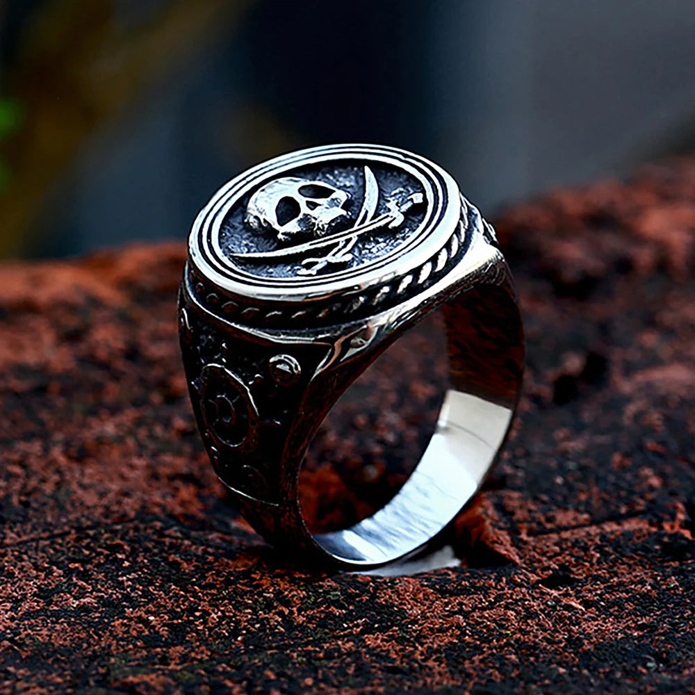 Men's Stainless Steel Pirate Skull RIng – skullloco.com