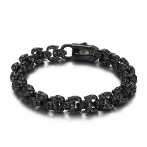 Stainless Steel Shiny Matte Skull Charm Link Chain Brecelet