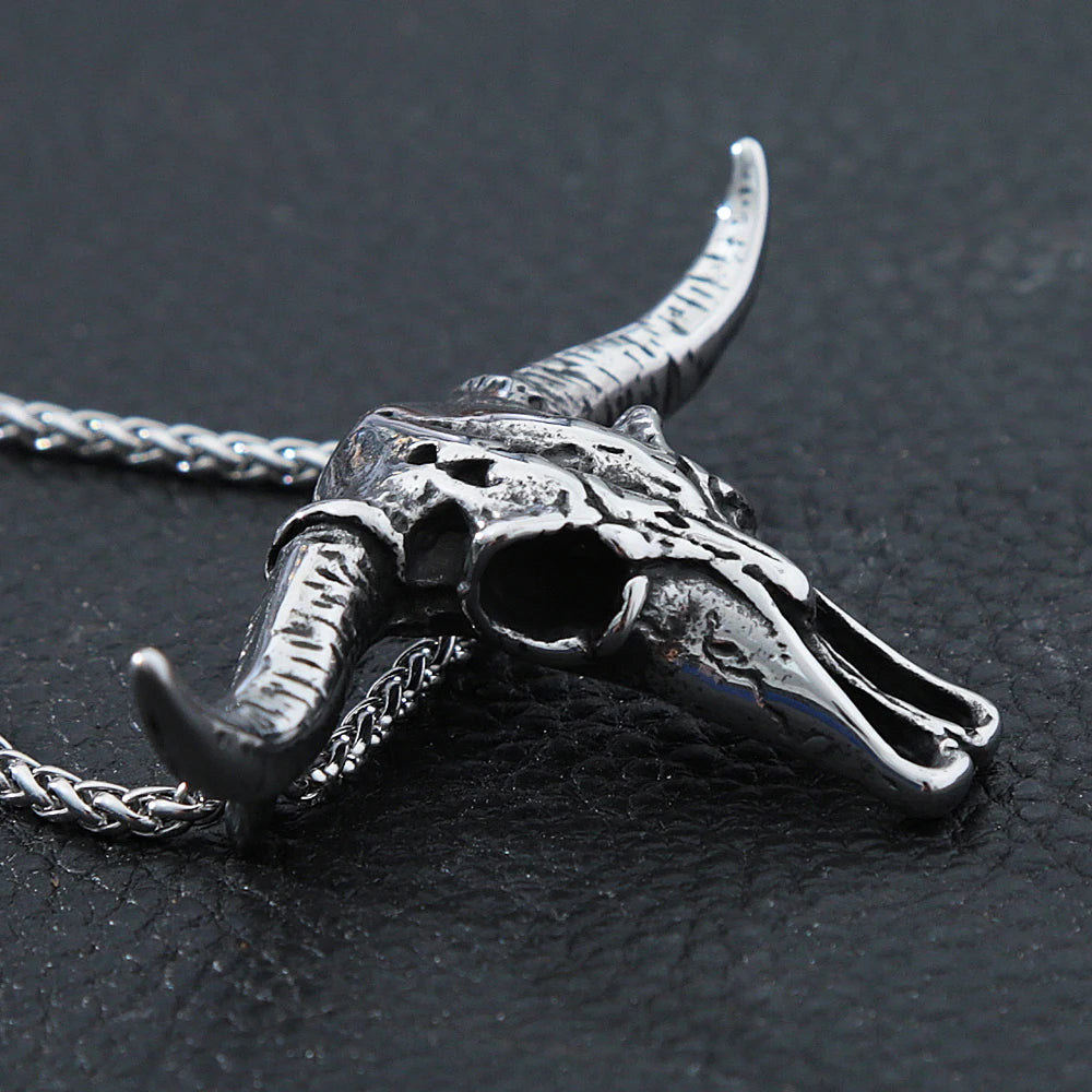 Bull Head Skull Pendant Stainless Steel Biker Animal Skull