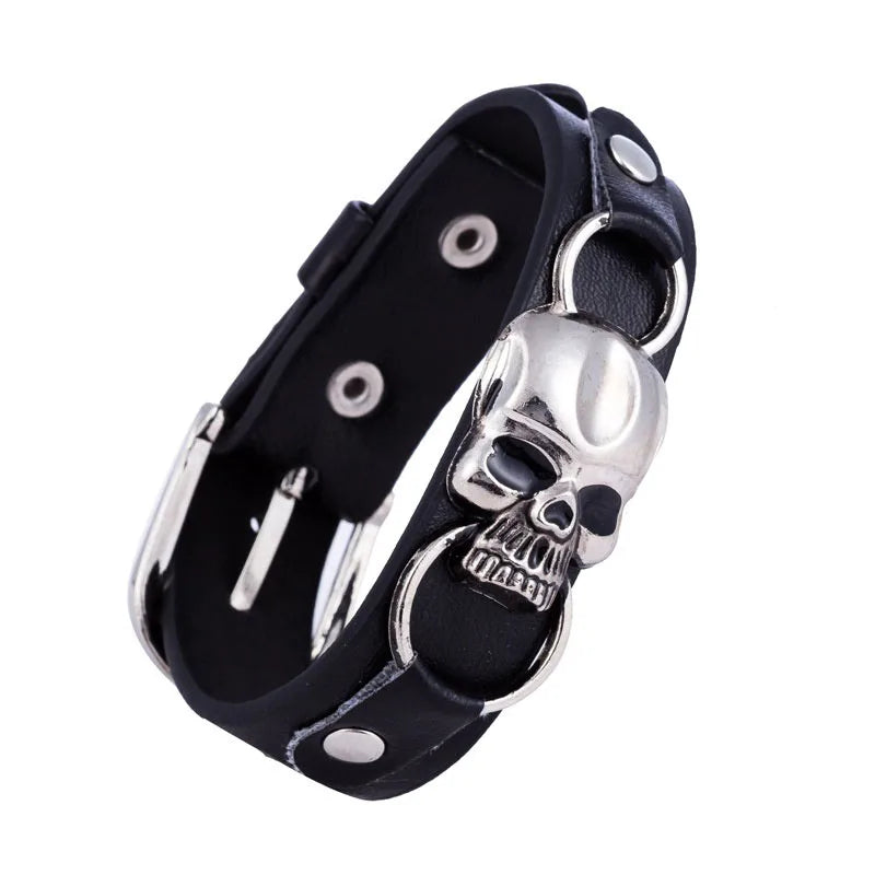 Punk Leather Skull Skeleton Biker Bracelet