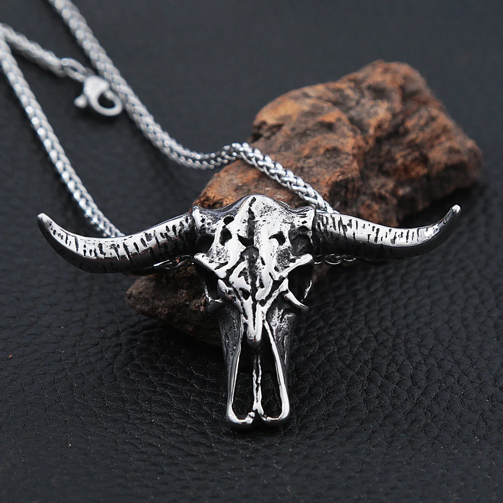 Bull Head Skull Pendant Stainless Steel Biker Animal Skull