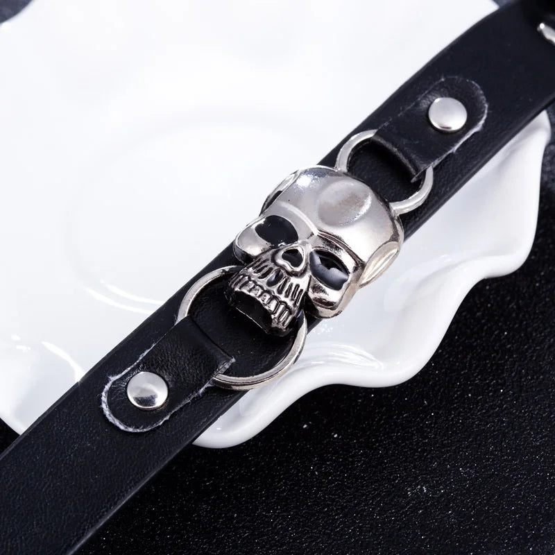 Punk Leather Skull Skeleton Biker Bracelet