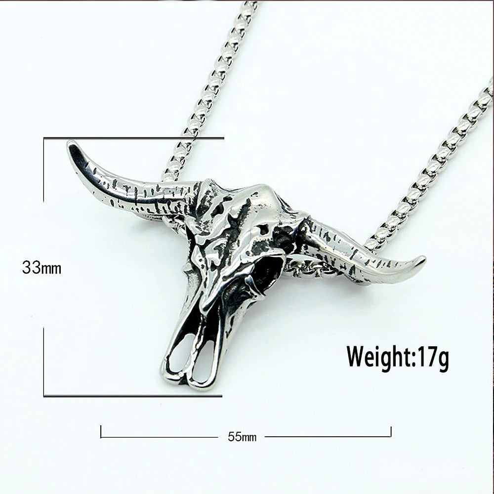 Bull Head Skull Pendant Stainless Steel Biker Animal Skull