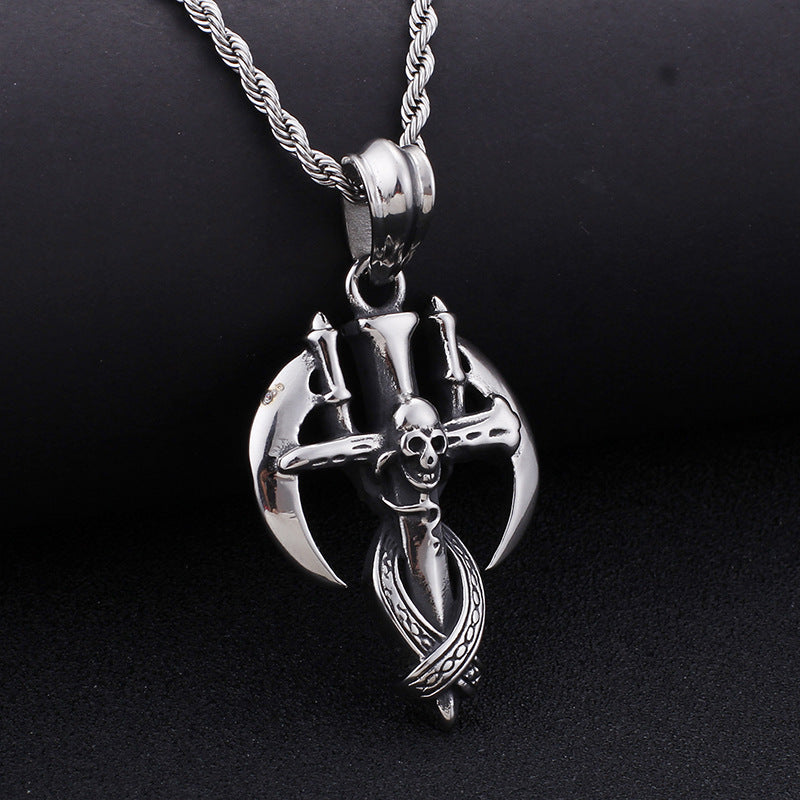 Stainless Steel Skull Reaper Scythe Pendant