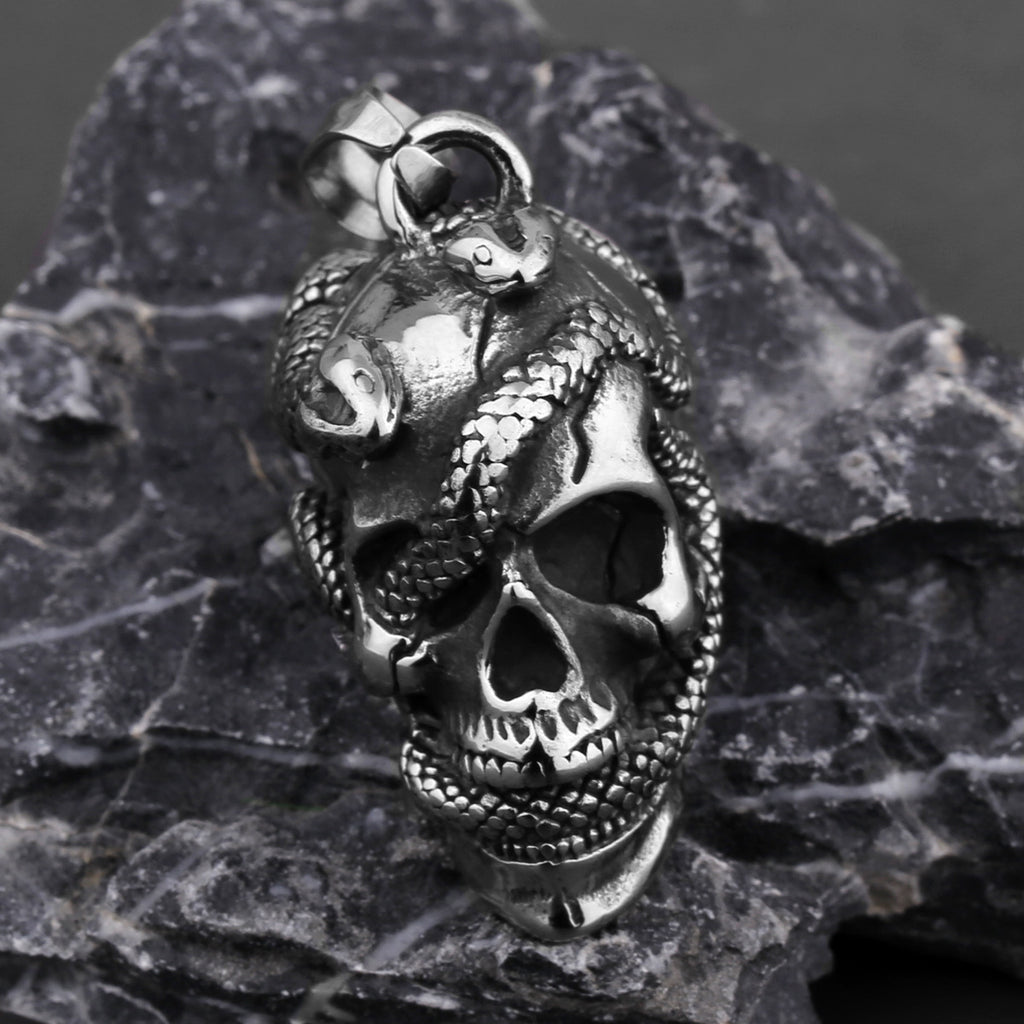 Personality Snake Head Skull Titanium Steel Pendant For Men